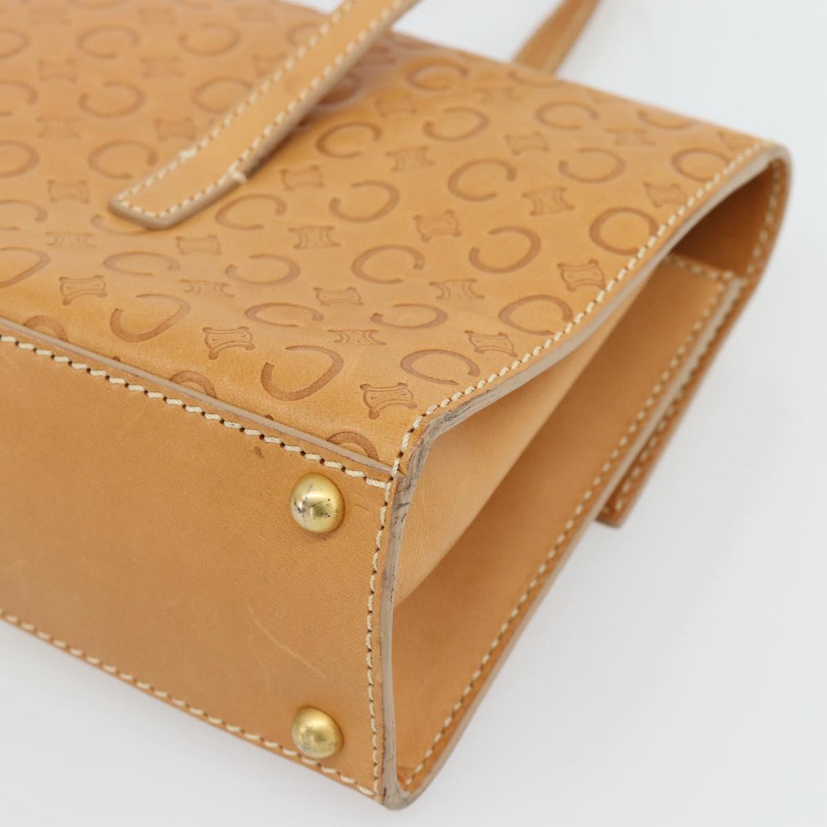 CELINE C Macadam Canvas Hand Bag Leather Beige Gold Auth 181365A