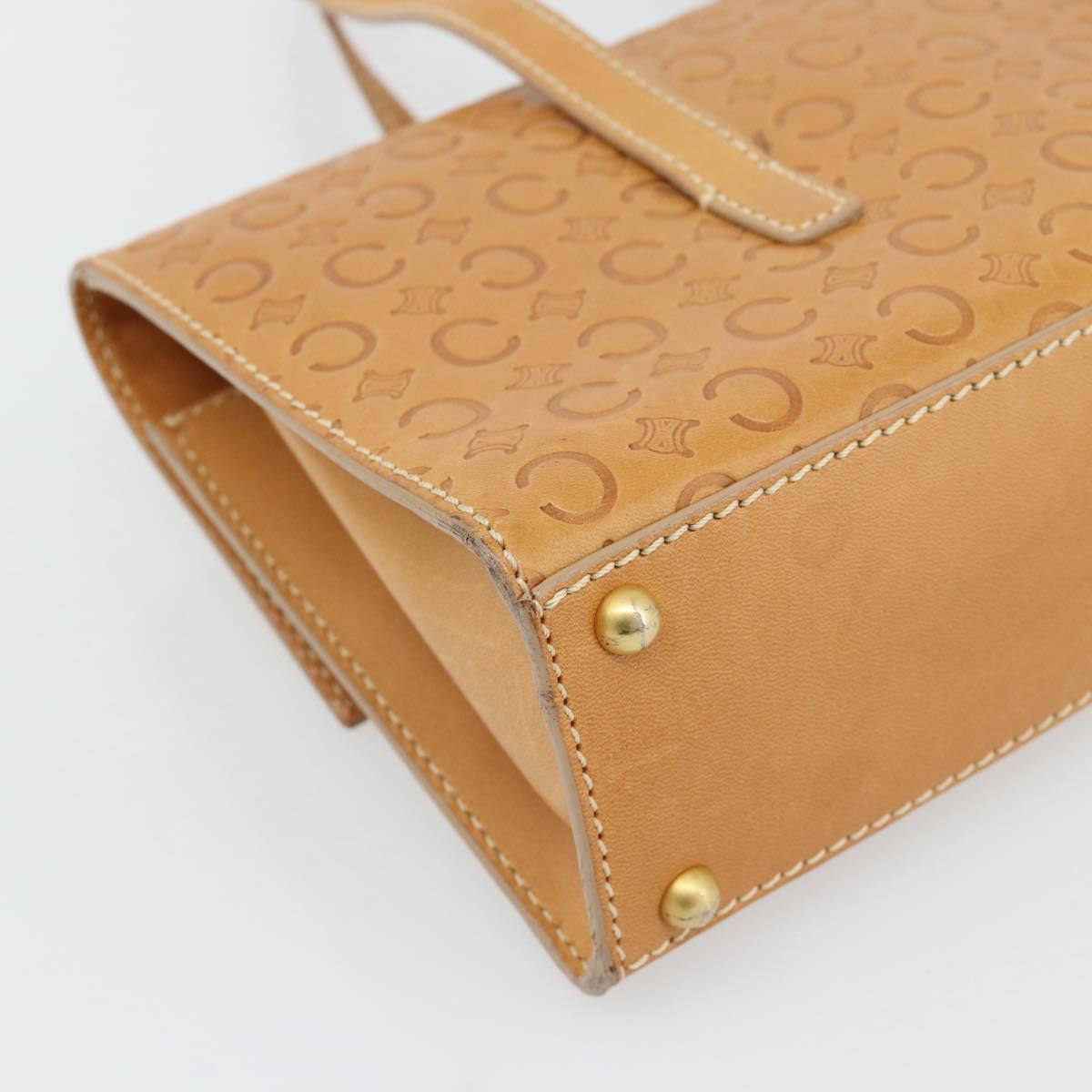 CELINE C Macadam Canvas Hand Bag Leather Beige Gold Auth 181365A
