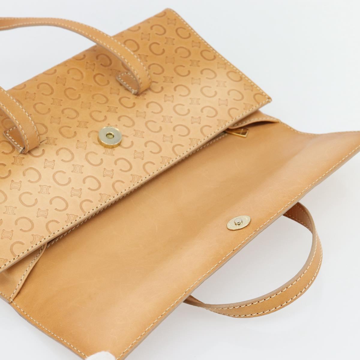 CELINE C Macadam Canvas Hand Bag Leather Beige Gold Auth 181365A