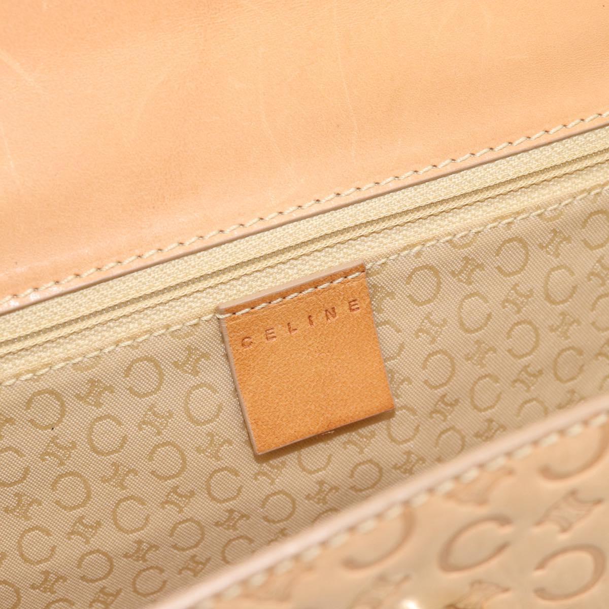 CELINE C Macadam Canvas Hand Bag Leather Beige Gold Auth 181365A