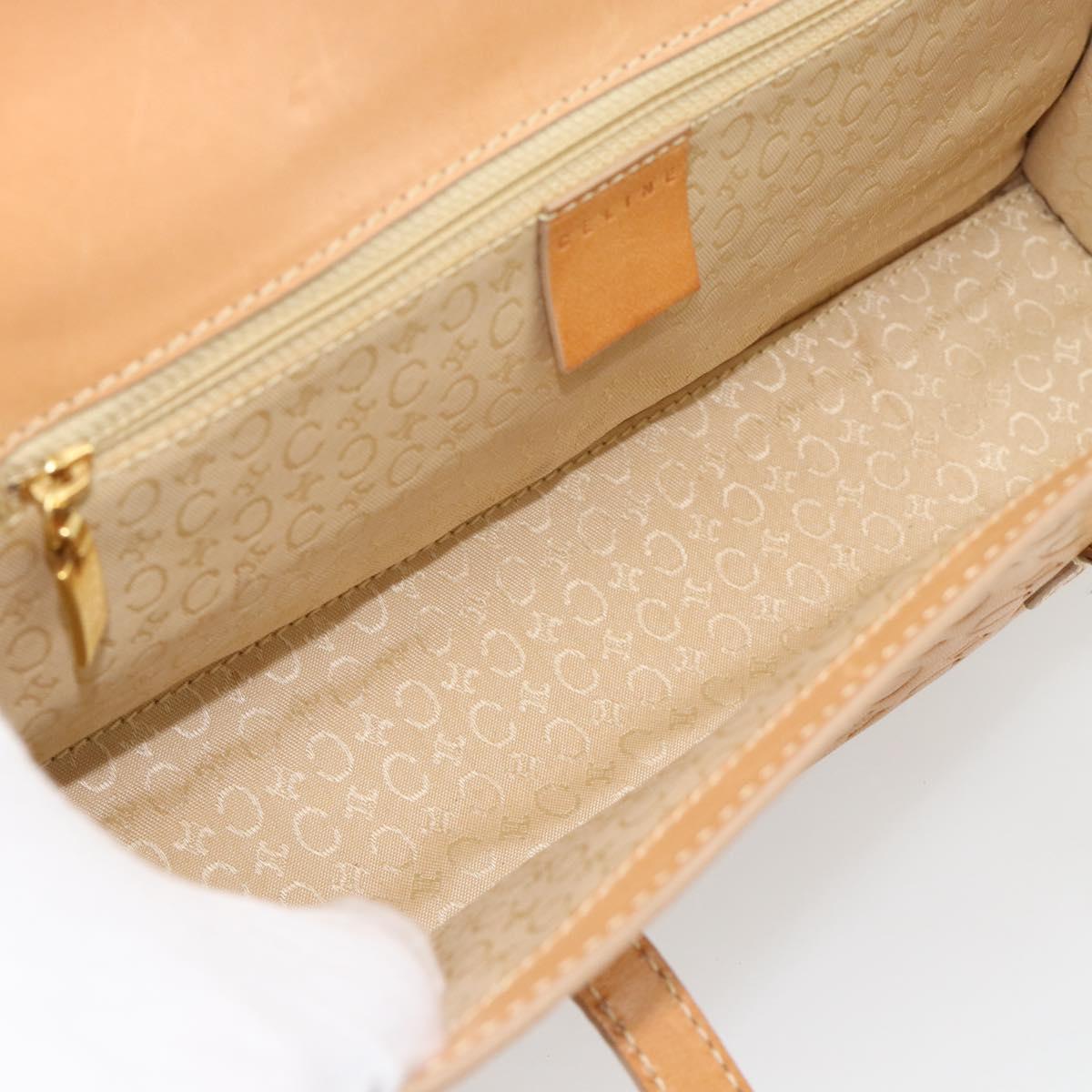CELINE C Macadam Canvas Hand Bag Leather Beige Gold Auth 181365A