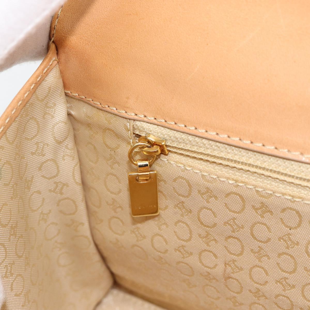 CELINE C Macadam Canvas Hand Bag Leather Beige Gold Auth 181365A