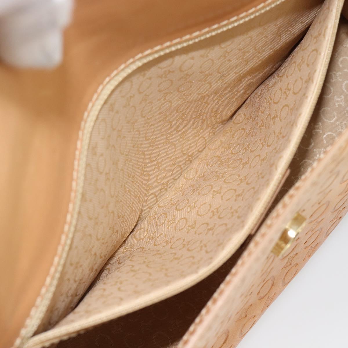 CELINE C Macadam Canvas Hand Bag Leather Beige Gold Auth 181365A