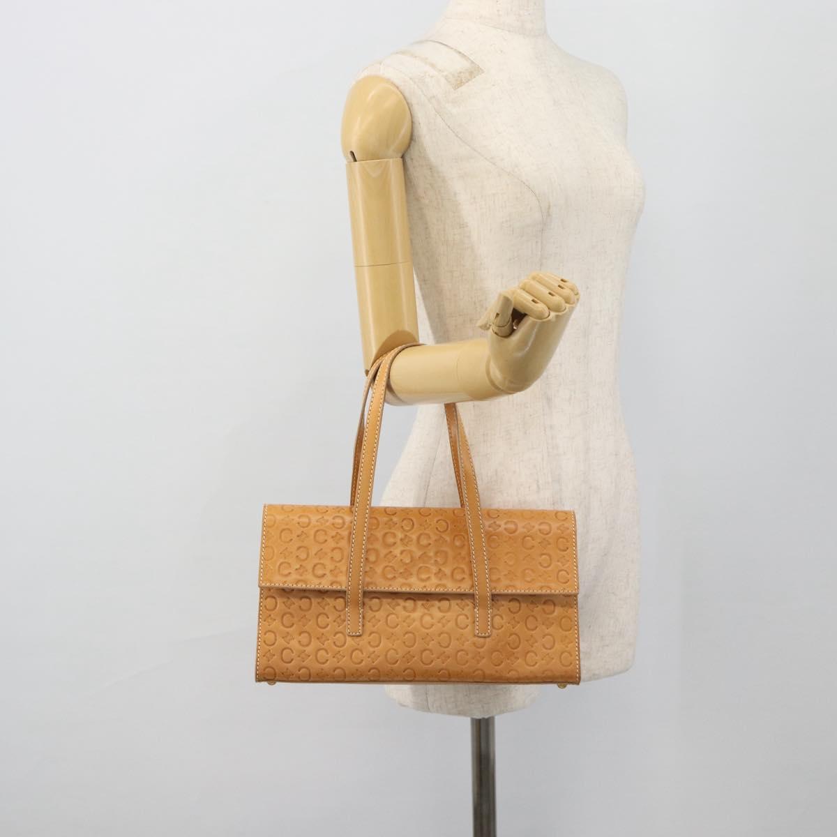 CELINE C Macadam Canvas Hand Bag Leather Beige Gold Auth 181365A