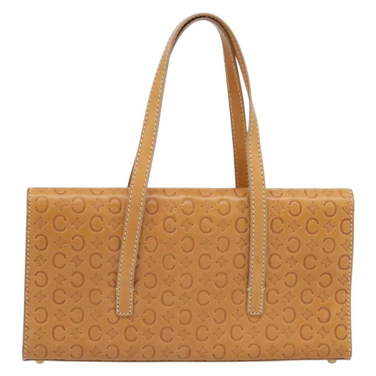 CELINE C Macadam Canvas Hand Bag Leather Beige Gold Auth 181365A