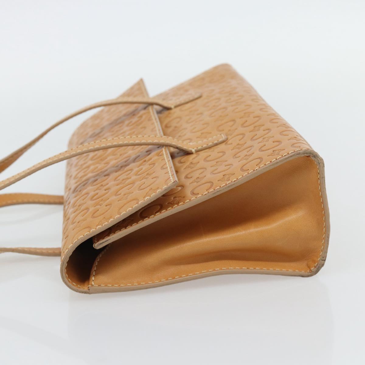 CELINE C Macadam Canvas Hand Bag Leather Beige Gold Auth 181365A