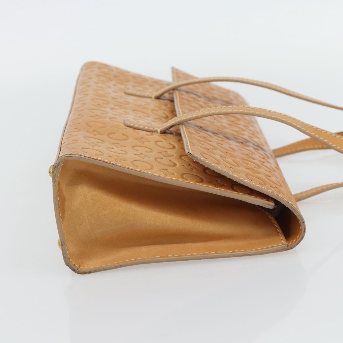 CELINE C Macadam Canvas Hand Bag Leather Beige Gold Auth 181365A