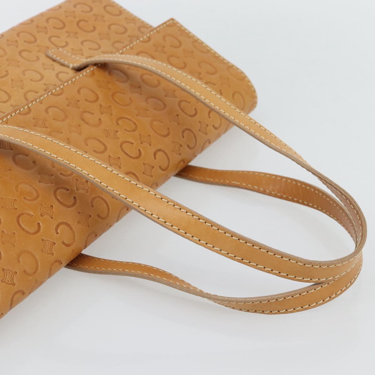CELINE C Macadam Canvas Hand Bag Leather Beige Gold Auth 181365A