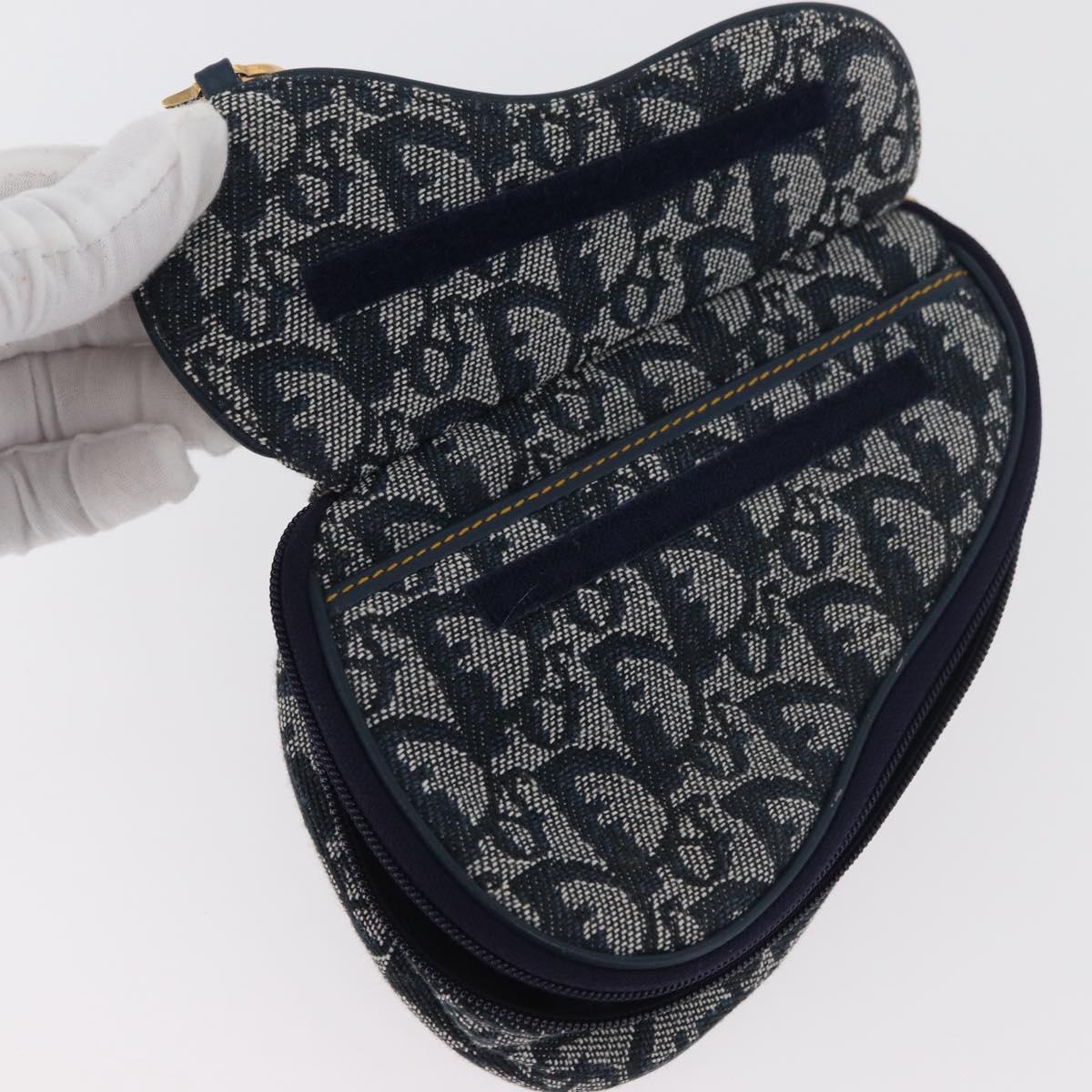 Christian Dior Trotter Canvas Saddle Pouch Navy Gold Auth 181372A