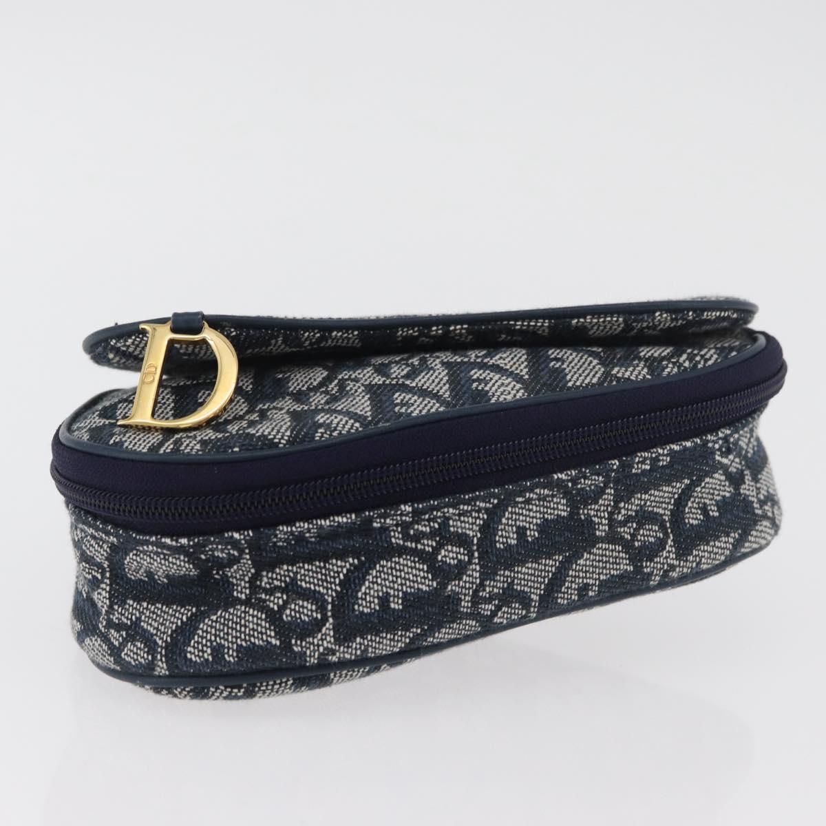 Christian Dior Trotter Canvas Saddle Pouch Navy Gold Auth 181372A