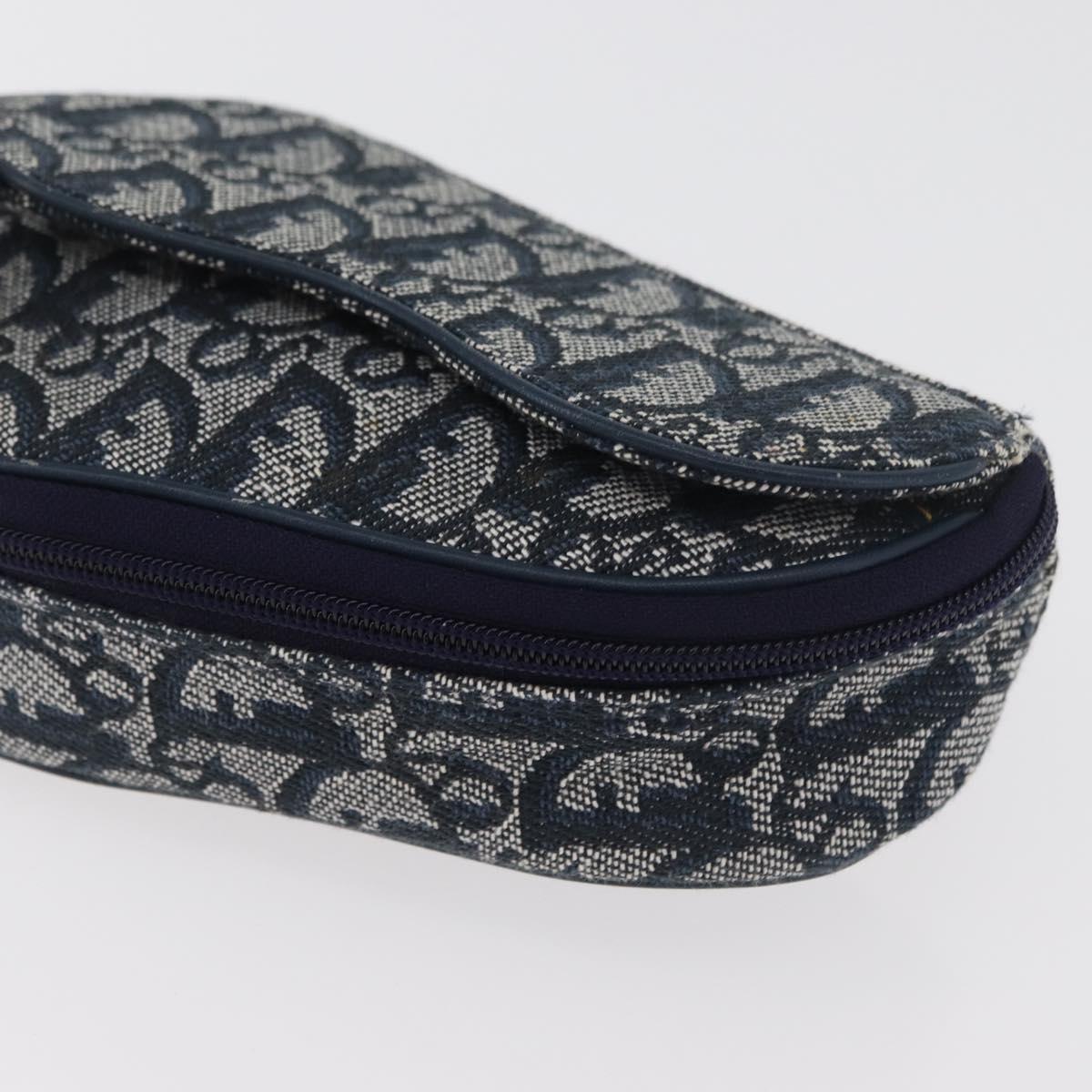 Christian Dior Trotter Canvas Saddle Pouch Navy Gold Auth 181372A