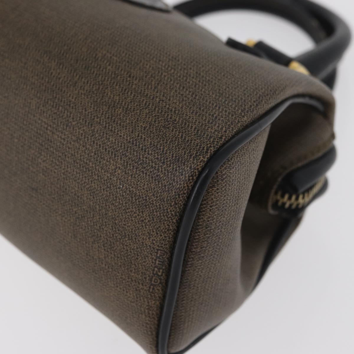 FENDI Mini Boston Bag PVC Canvas Brown Gold Auth 181374A