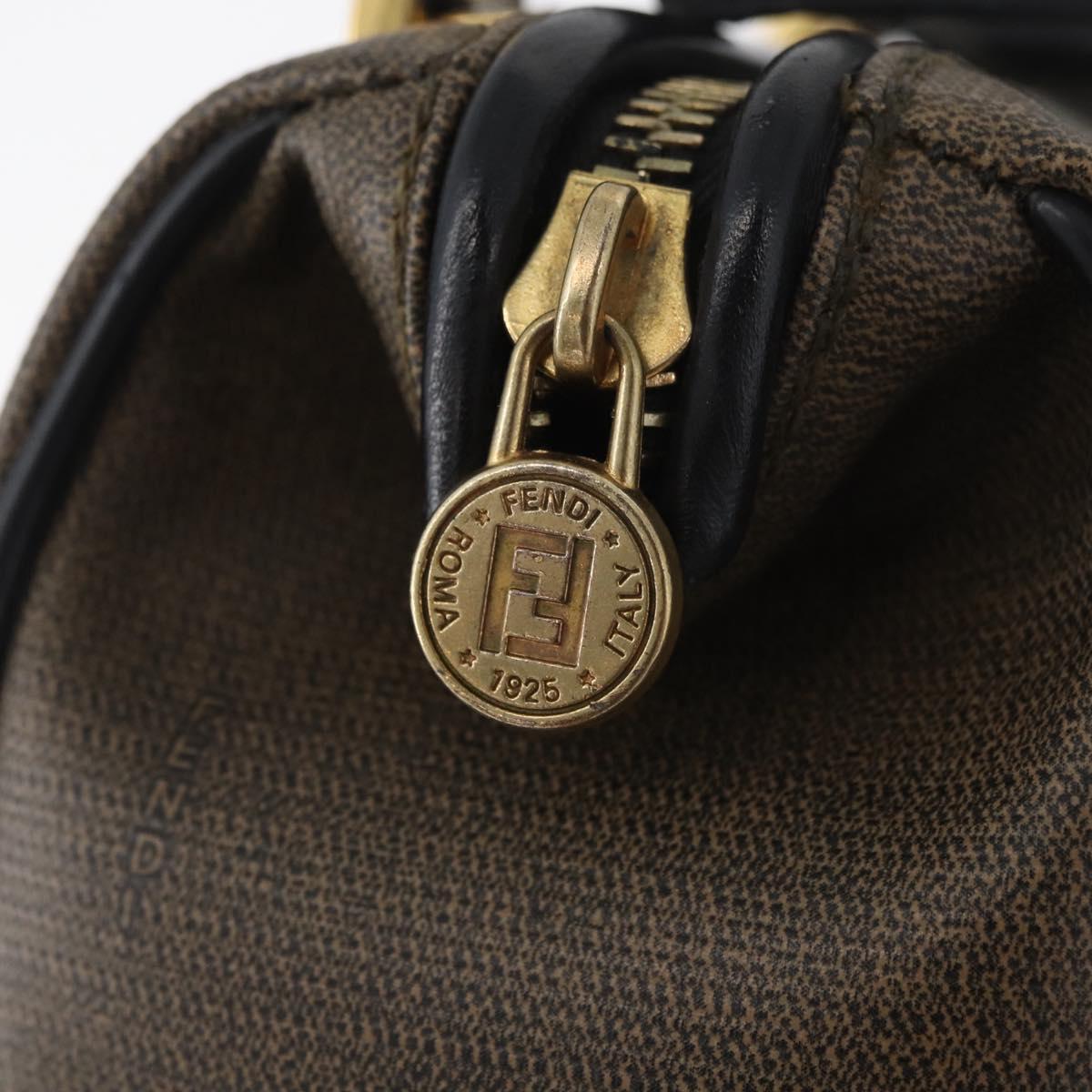 FENDI Mini Boston Bag PVC Canvas Brown Gold Auth 181374A