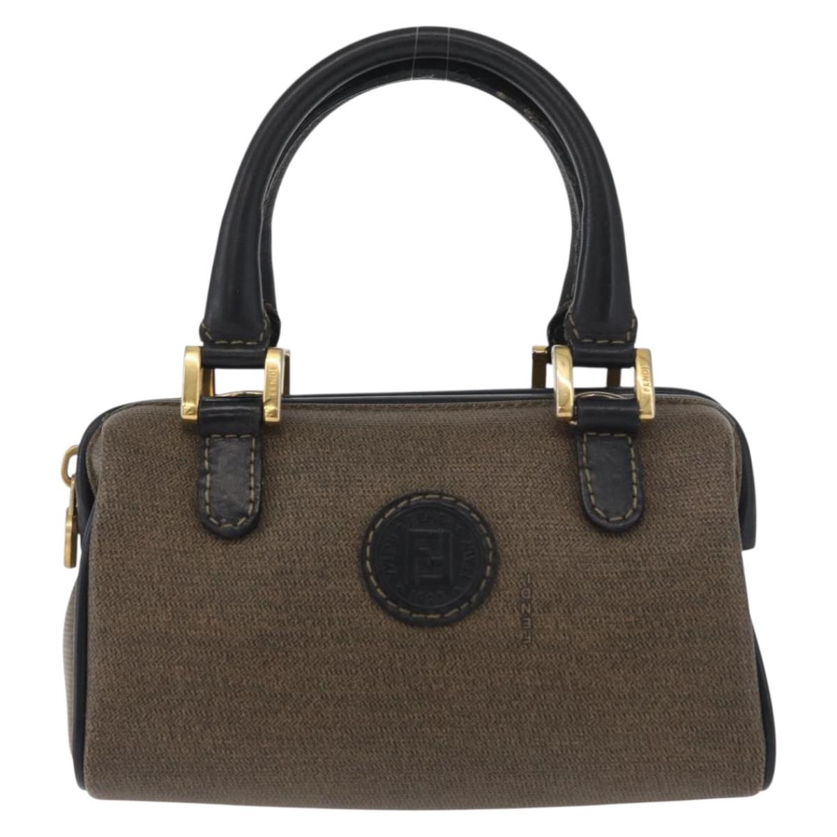 FENDI Mini Boston Bag PVC Canvas Brown Gold Auth 181374A