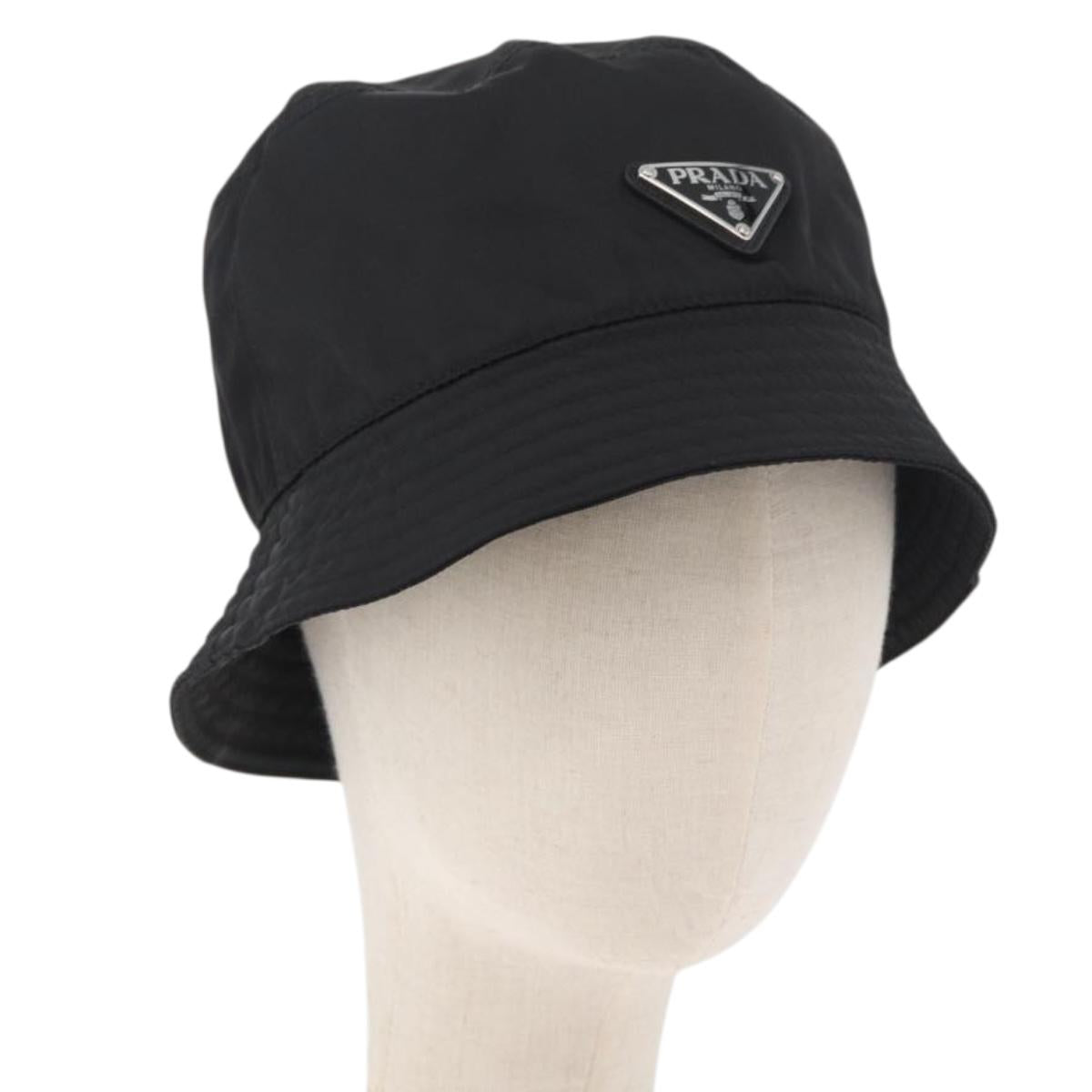 PRADA Hat Nylon M Black Auth 181375M