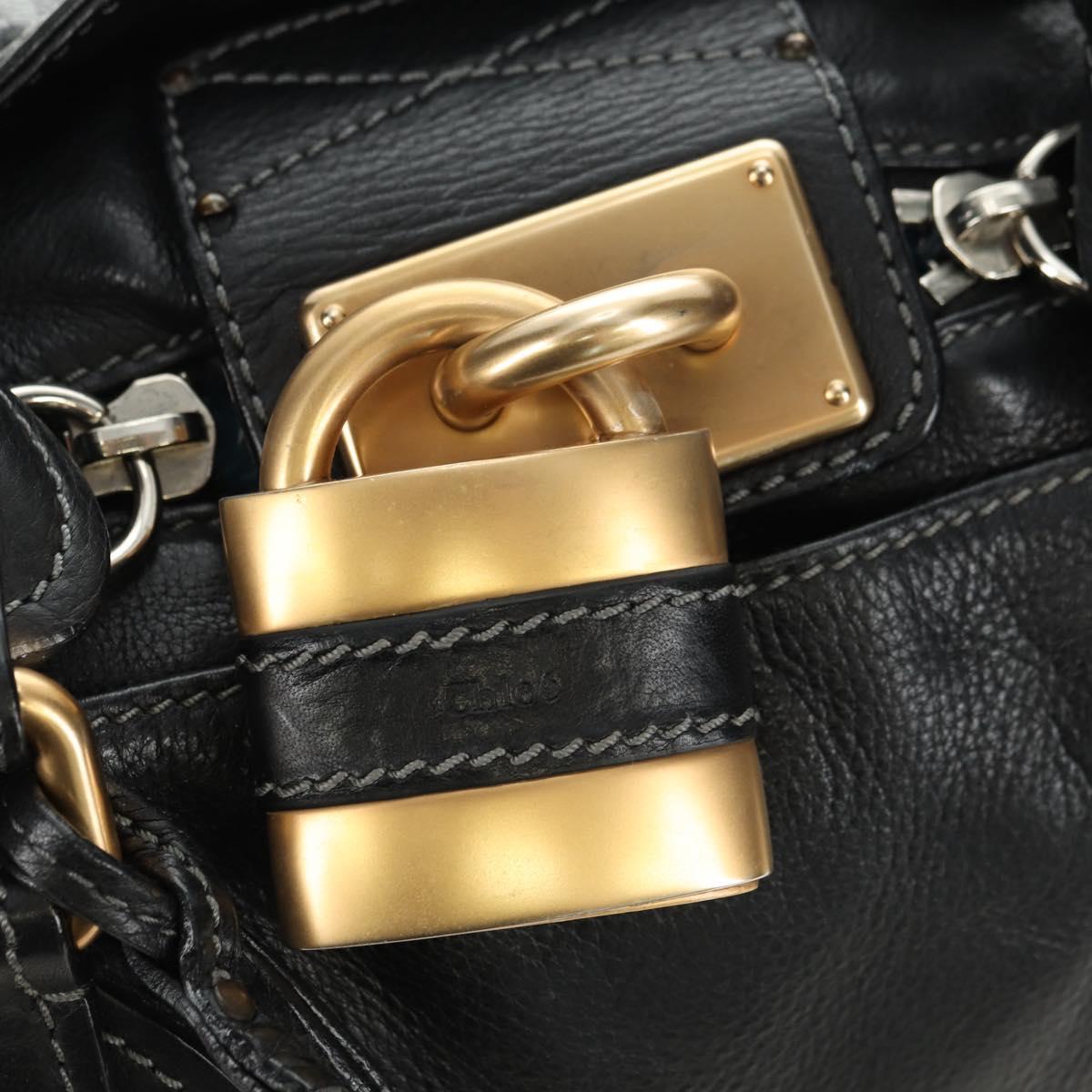 Chloe Paddington Hand Bag Leather Black Gold Silver Auth 181380SAV