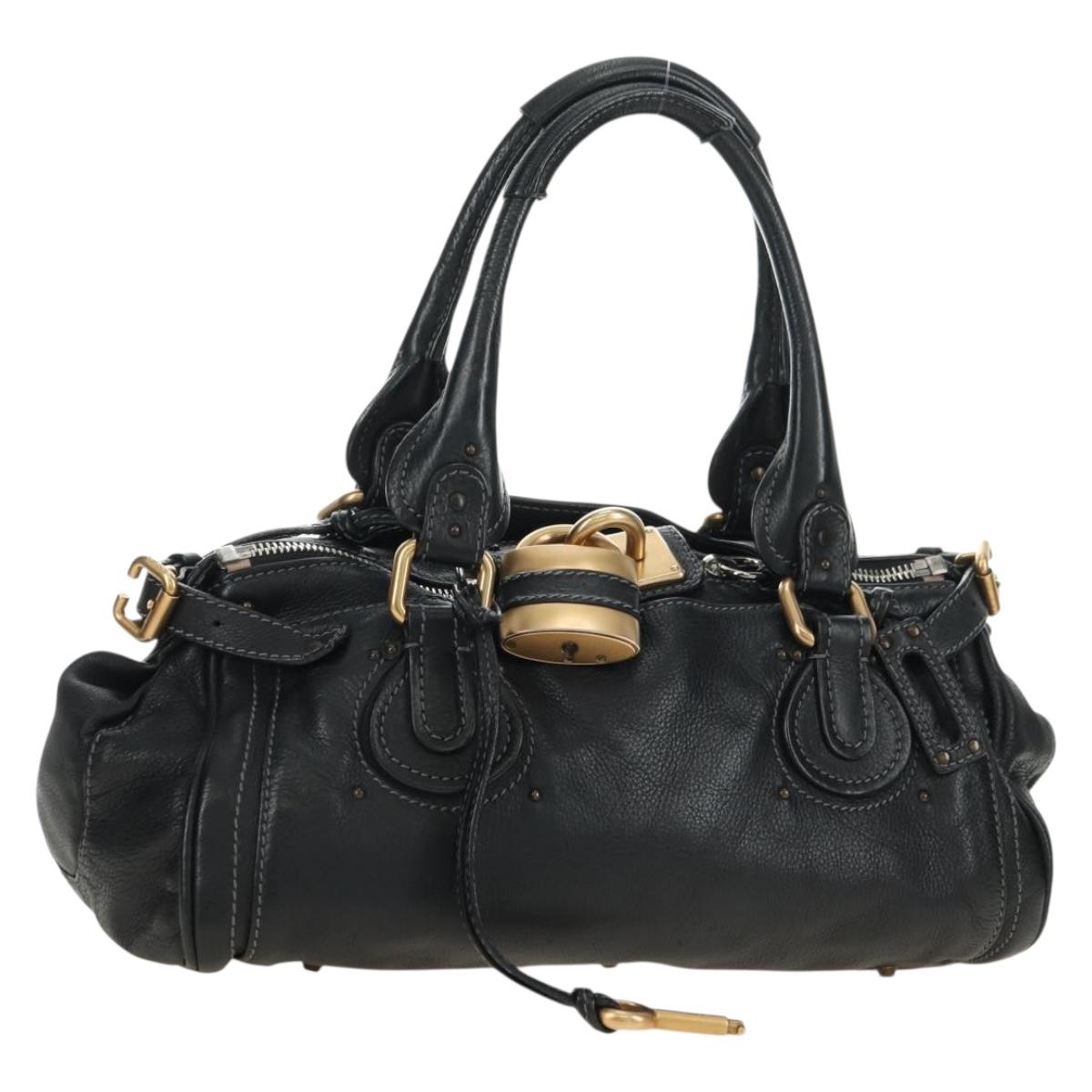 Chloe Paddington Hand Bag Leather Black Gold Silver Auth 181380SAV