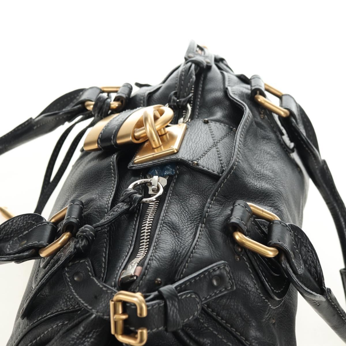 Chloe Paddington Hand Bag Leather Black Gold Silver Auth 181380SAV