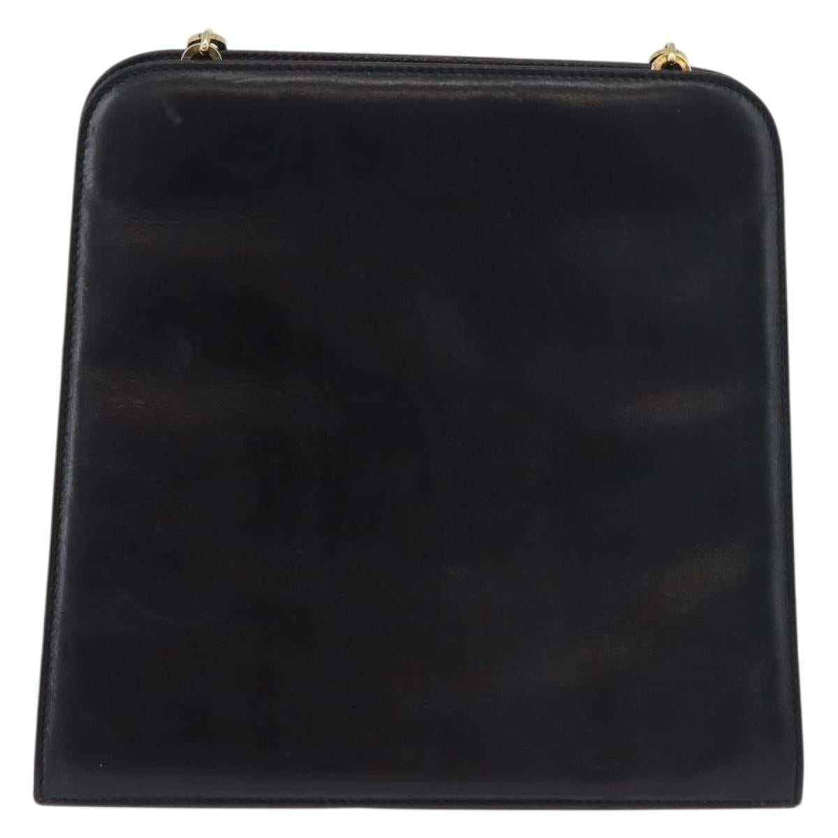 Salvatore Ferragamo Gancini Shoulder Bag Leather Black Gold Auth 181384