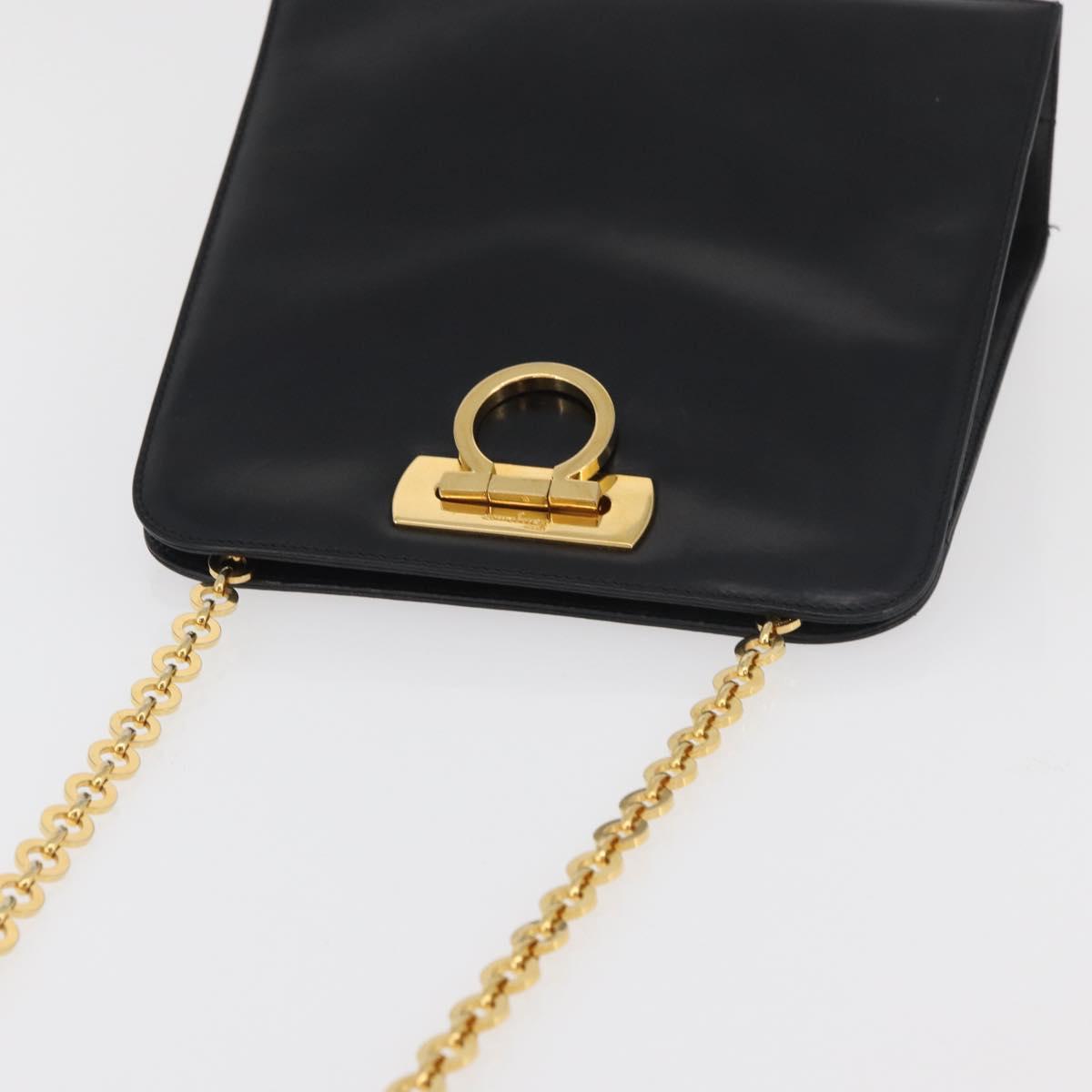 Salvatore Ferragamo Gancini Shoulder Bag Leather Black Gold Auth 181384