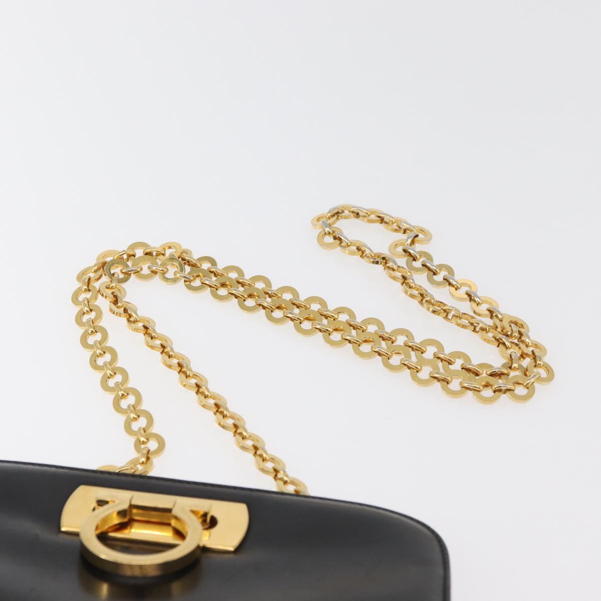 Salvatore Ferragamo Gancini Shoulder Bag Leather Black Gold Auth 181384
