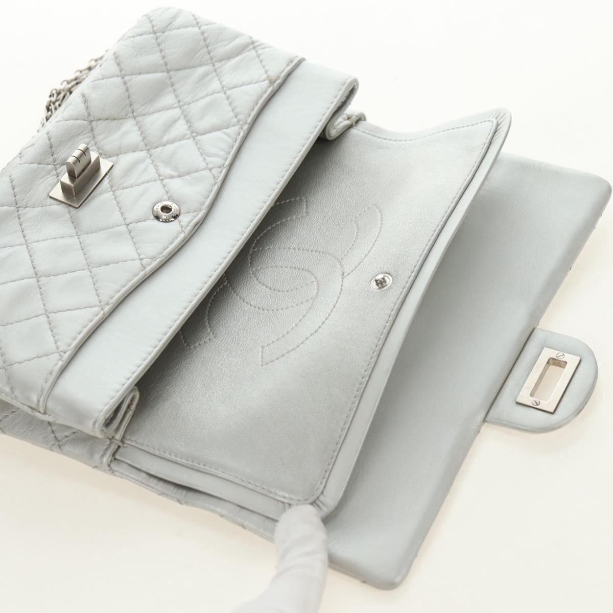 CHANEL 2.55 Chain Shoulder Bag Lamb Skin Silver CC Auth 181385SAM