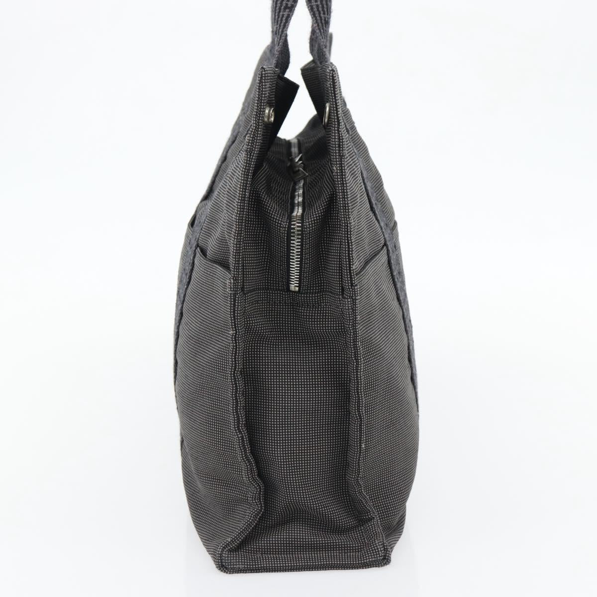 HERMES Her Line MM Hand Bag Canvas Gray Silver Auth 181392