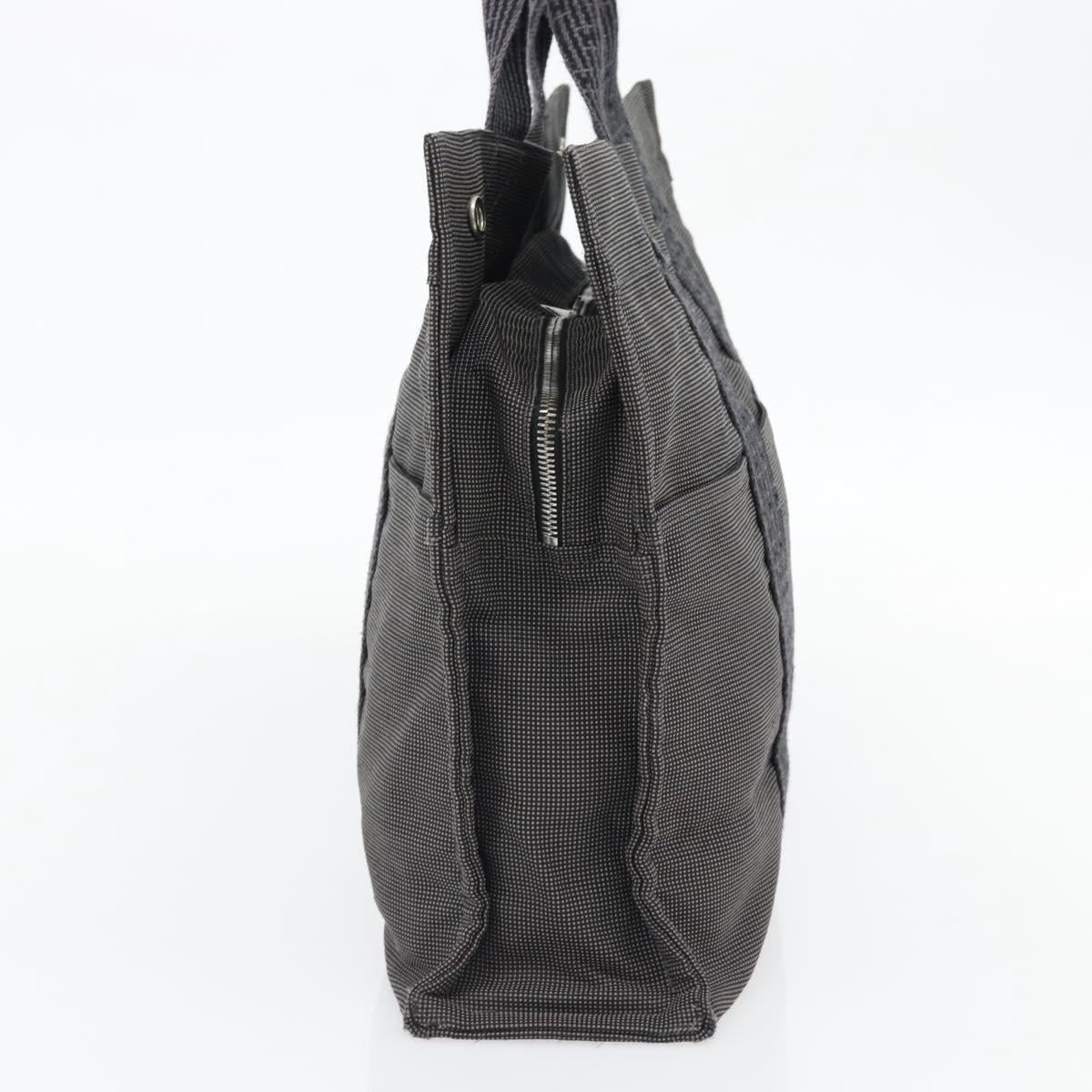 HERMES Her Line MM Hand Bag Canvas Gray Silver Auth 181392