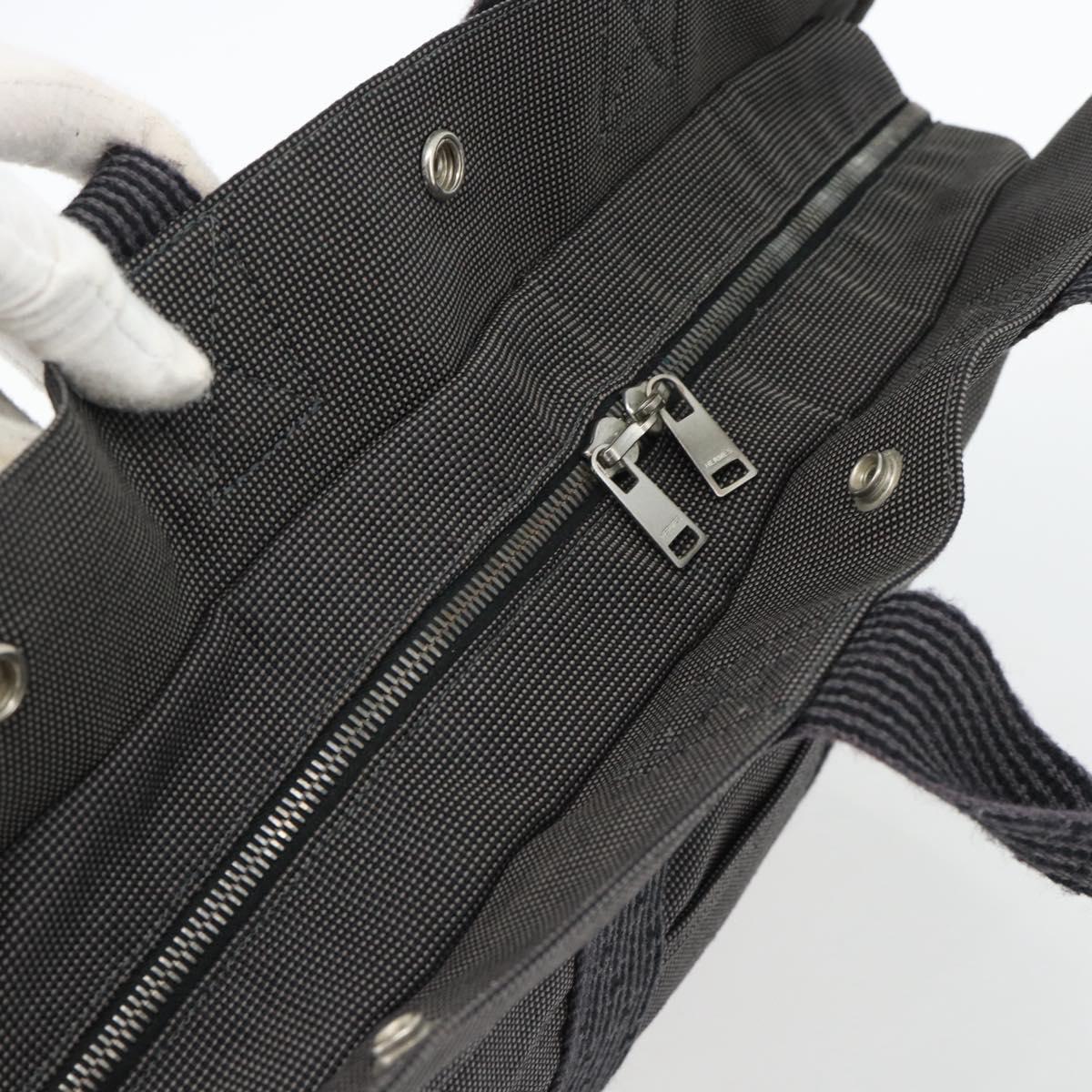 HERMES Her Line MM Hand Bag Canvas Gray Silver Auth 181392