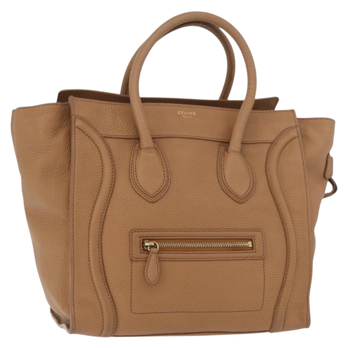 CELINE Luggage Mini Shopper Hand Bag Leather Beige Gold Auth 181397A