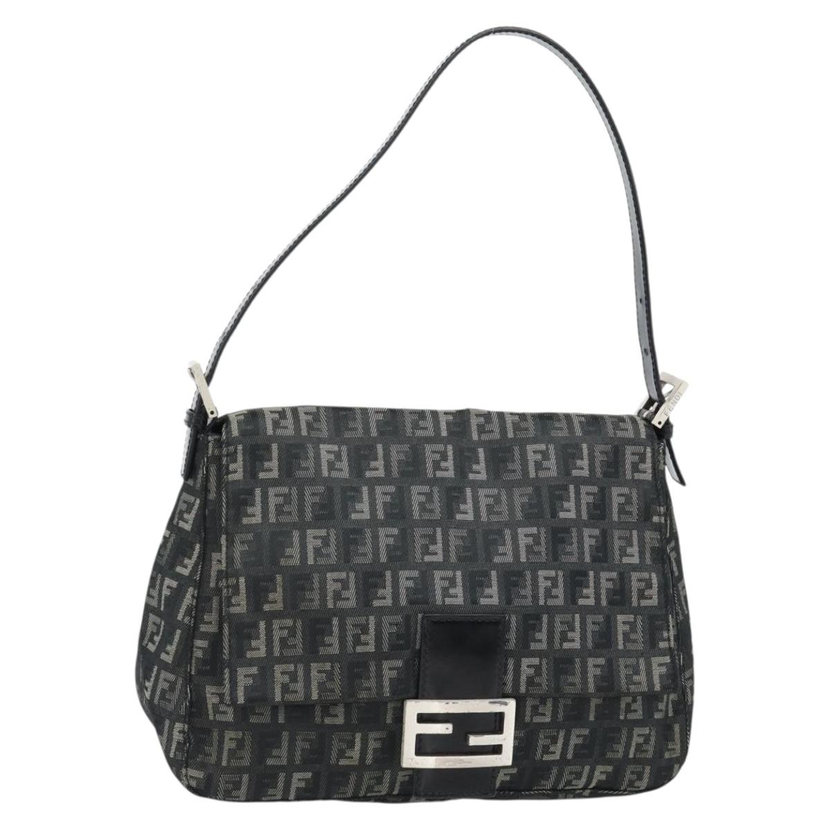 FENDI Zucchino Canvas Mamma Baguette Shoulder Bag Gray Silver Auth 181399V