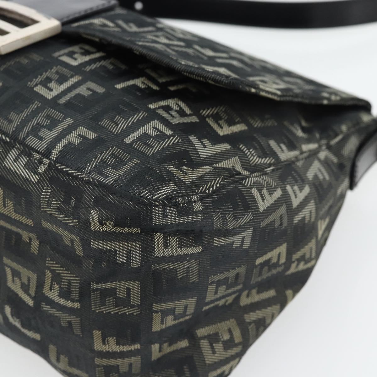 FENDI Zucchino Canvas Mamma Baguette Shoulder Bag Gray Silver Auth 181399V