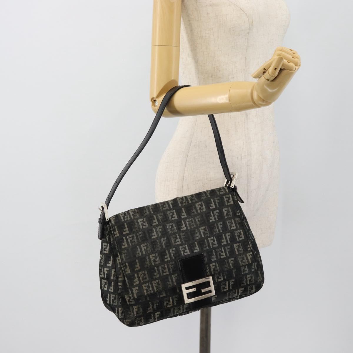 FENDI Zucchino Canvas Mamma Baguette Shoulder Bag Gray Silver Auth 181399V