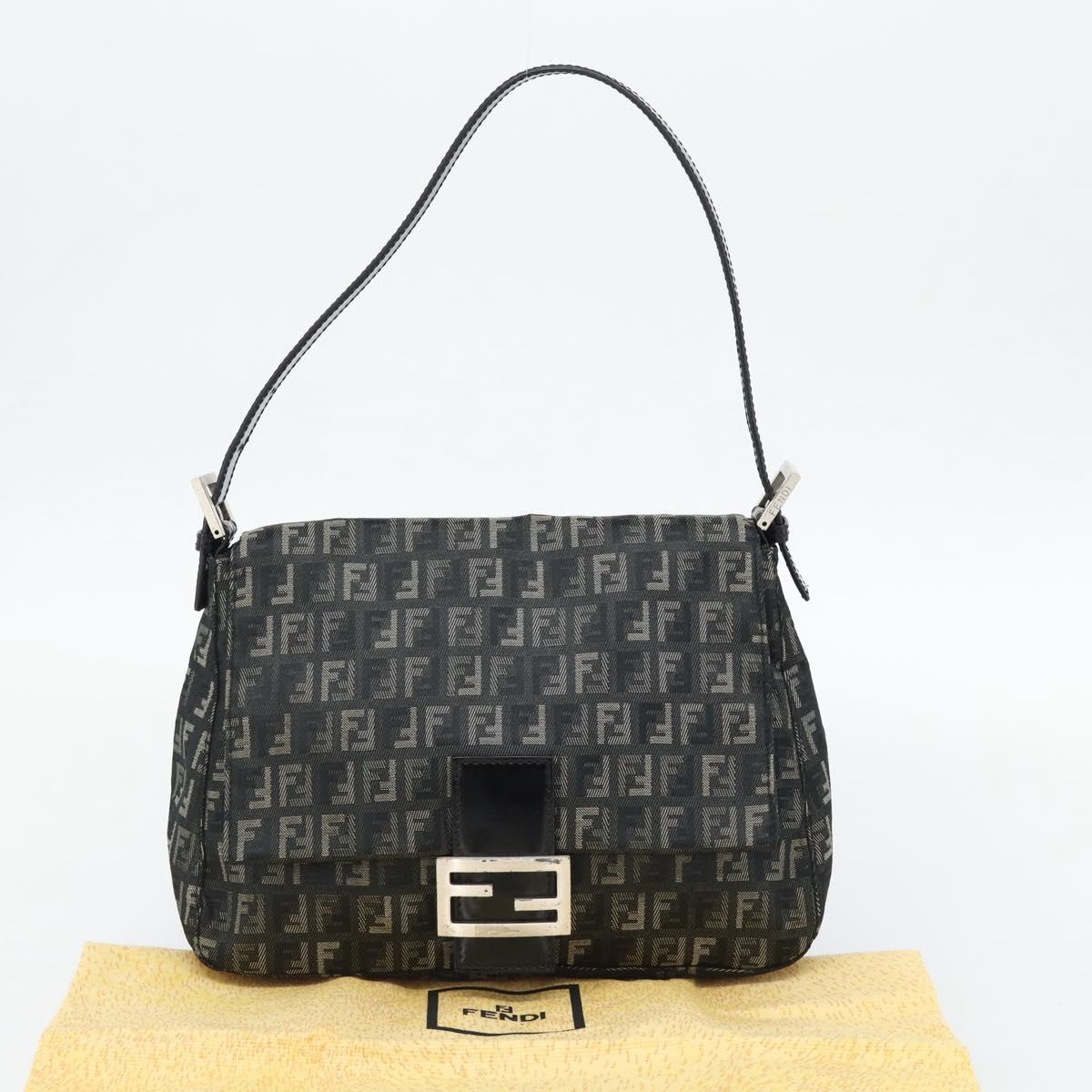 FENDI Zucchino Canvas Mamma Baguette Shoulder Bag Gray Silver Auth 181399V