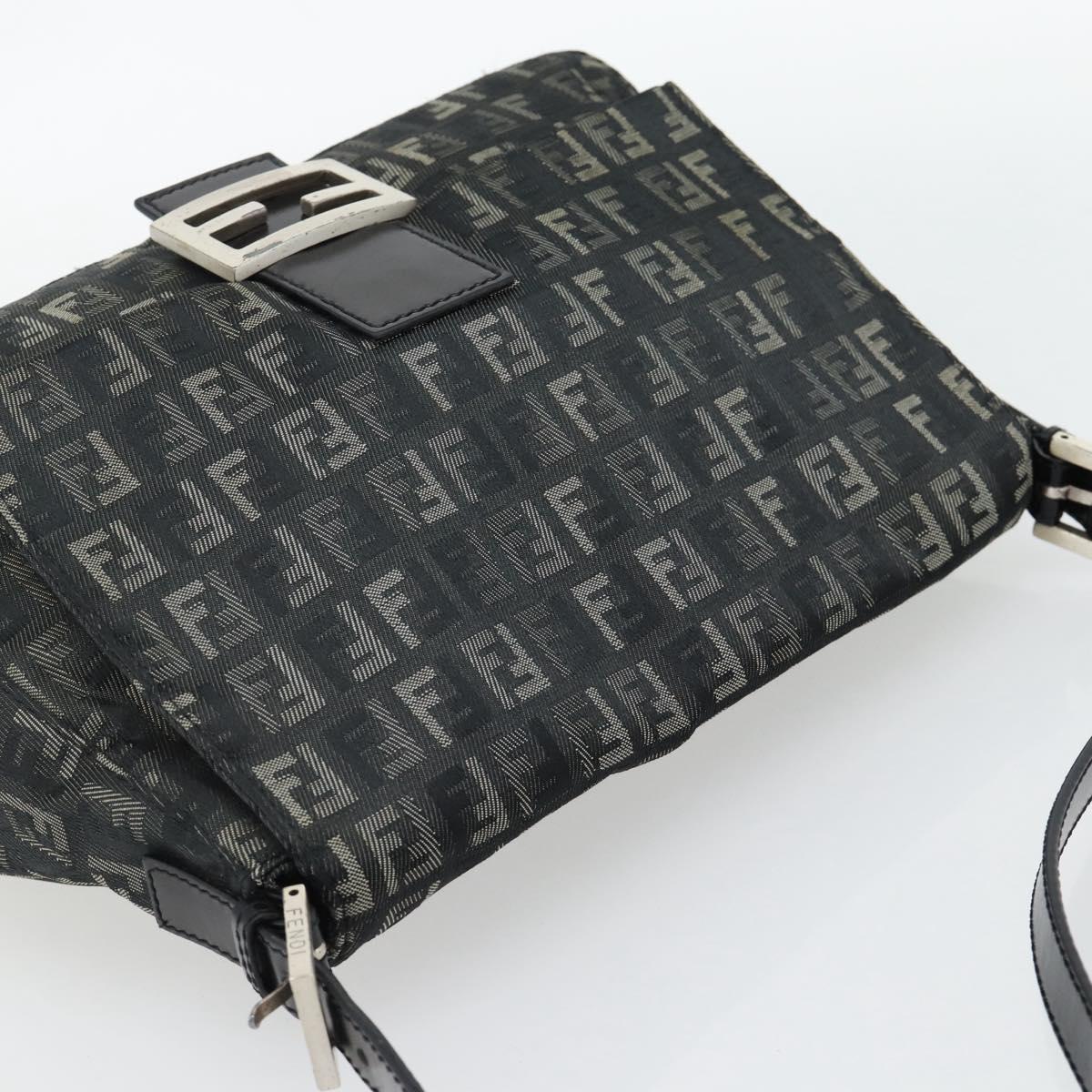 FENDI Zucchino Canvas Mamma Baguette Shoulder Bag Gray Silver Auth 181399V
