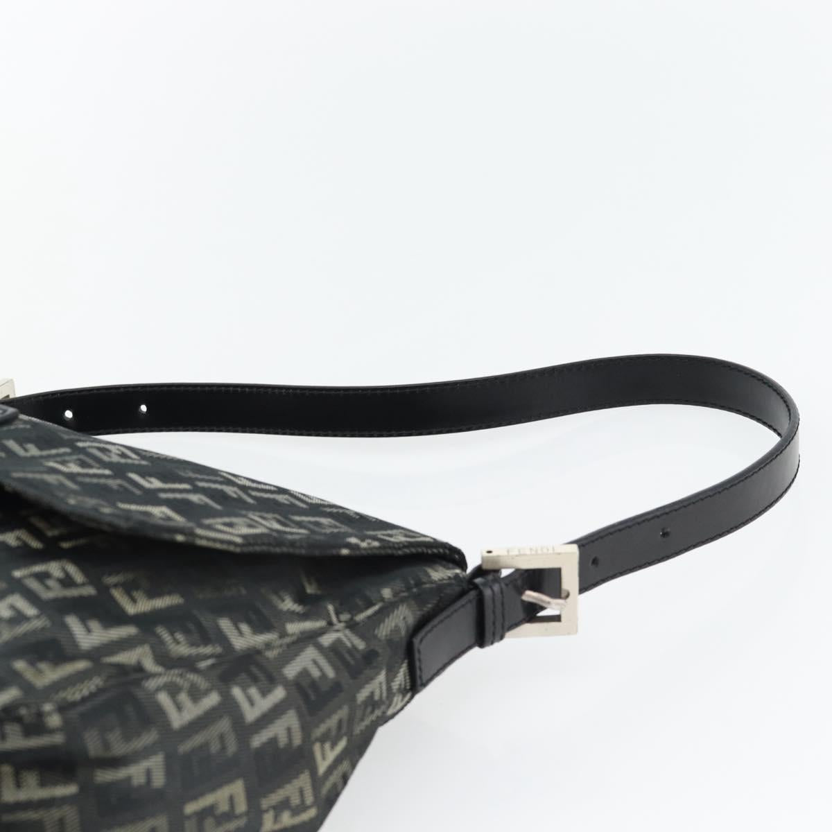 FENDI Zucchino Canvas Mamma Baguette Shoulder Bag Gray Silver Auth 181399V