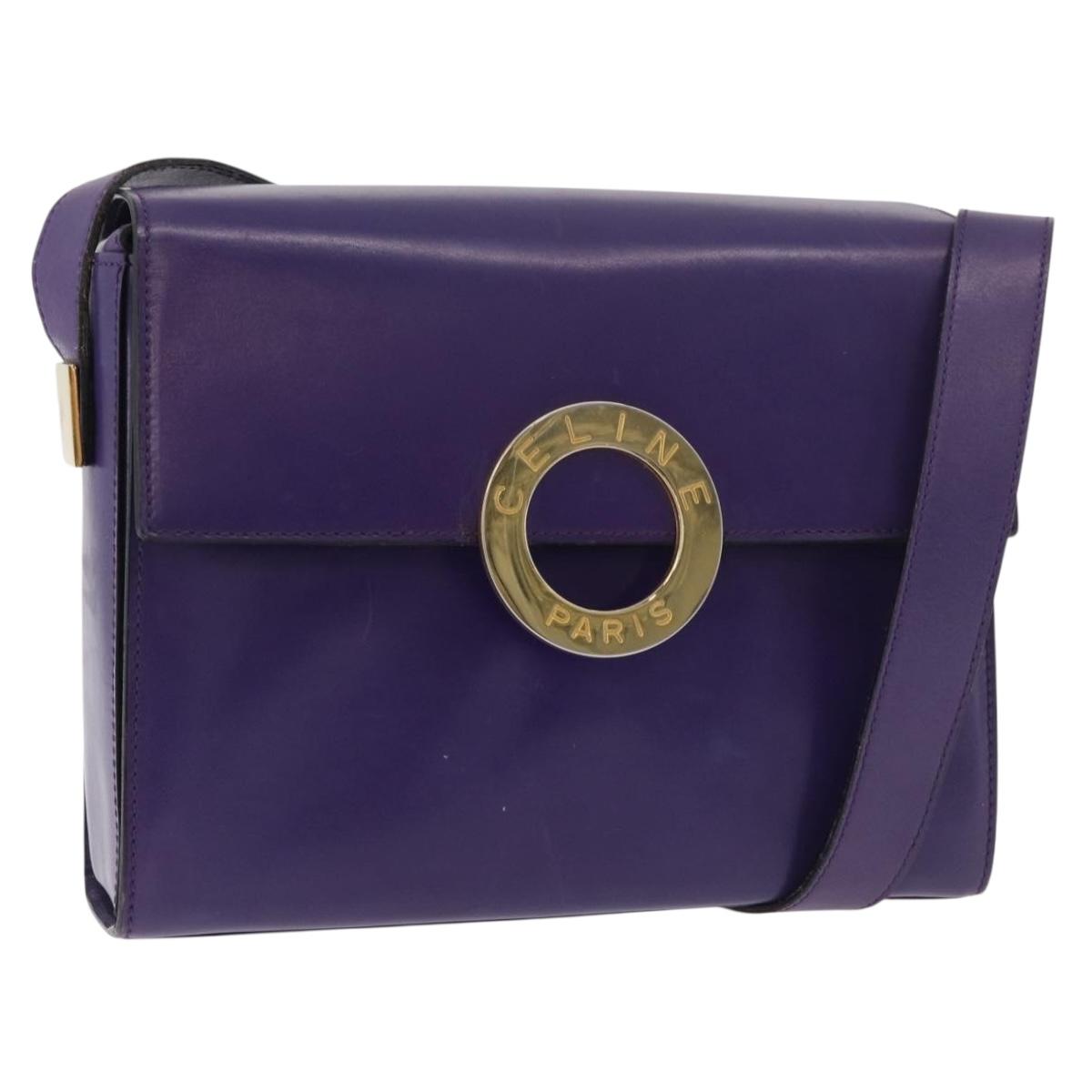 CELINE Circle Shoulder Bag Leather Purple Gold Auth 181402A