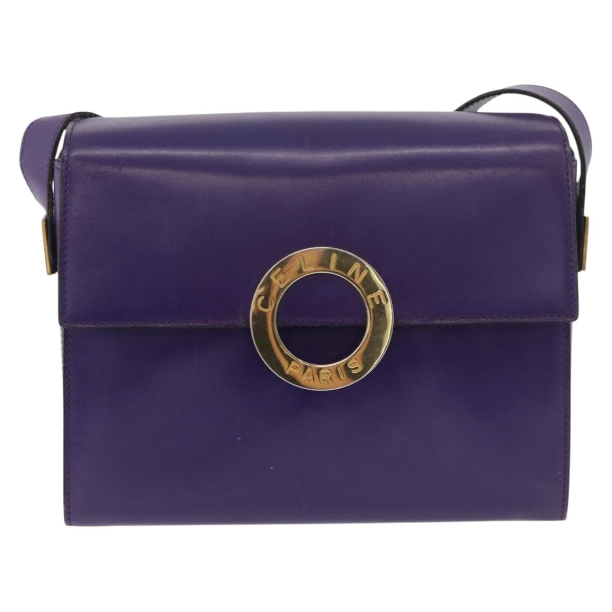CELINE Circle Shoulder Bag Leather Purple Gold Auth 181402A