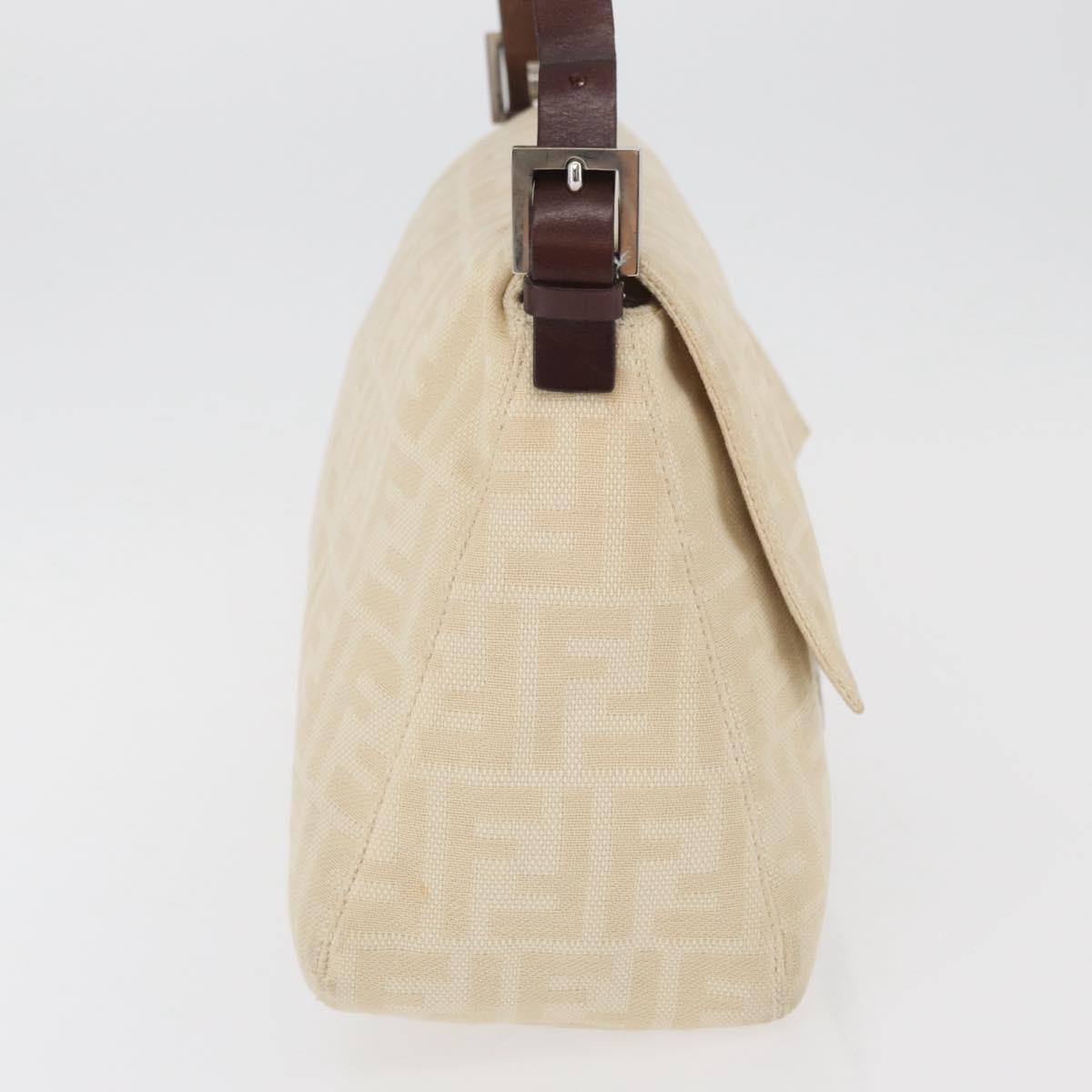 FENDI Zucca Canvas Mamma Baguette Shoulder Bag Ivory Silver Auth 181410A