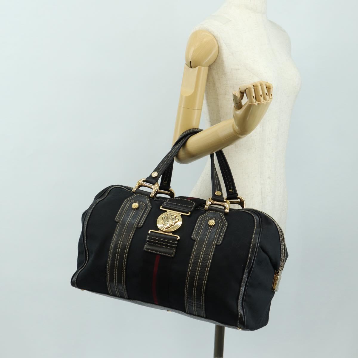 GUCCI GG Canvas Sherry Line Histeria Hand Bag Black Gold 186232 Auth 181412V