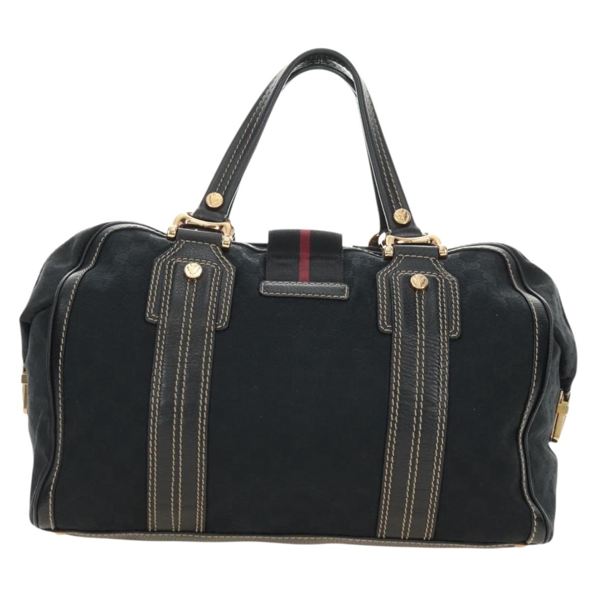 GUCCI GG Canvas Sherry Line Histeria Hand Bag Black Gold 186232 Auth 181412V