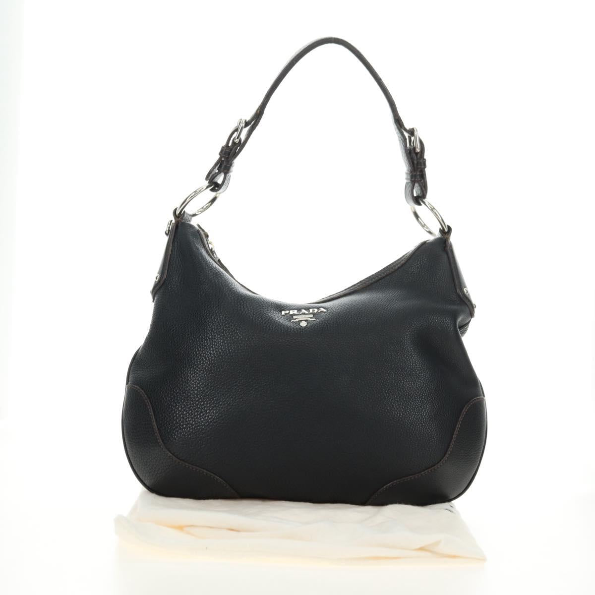 PRADA Shoulder Bag Leather Black Silver Auth 181414SAV
