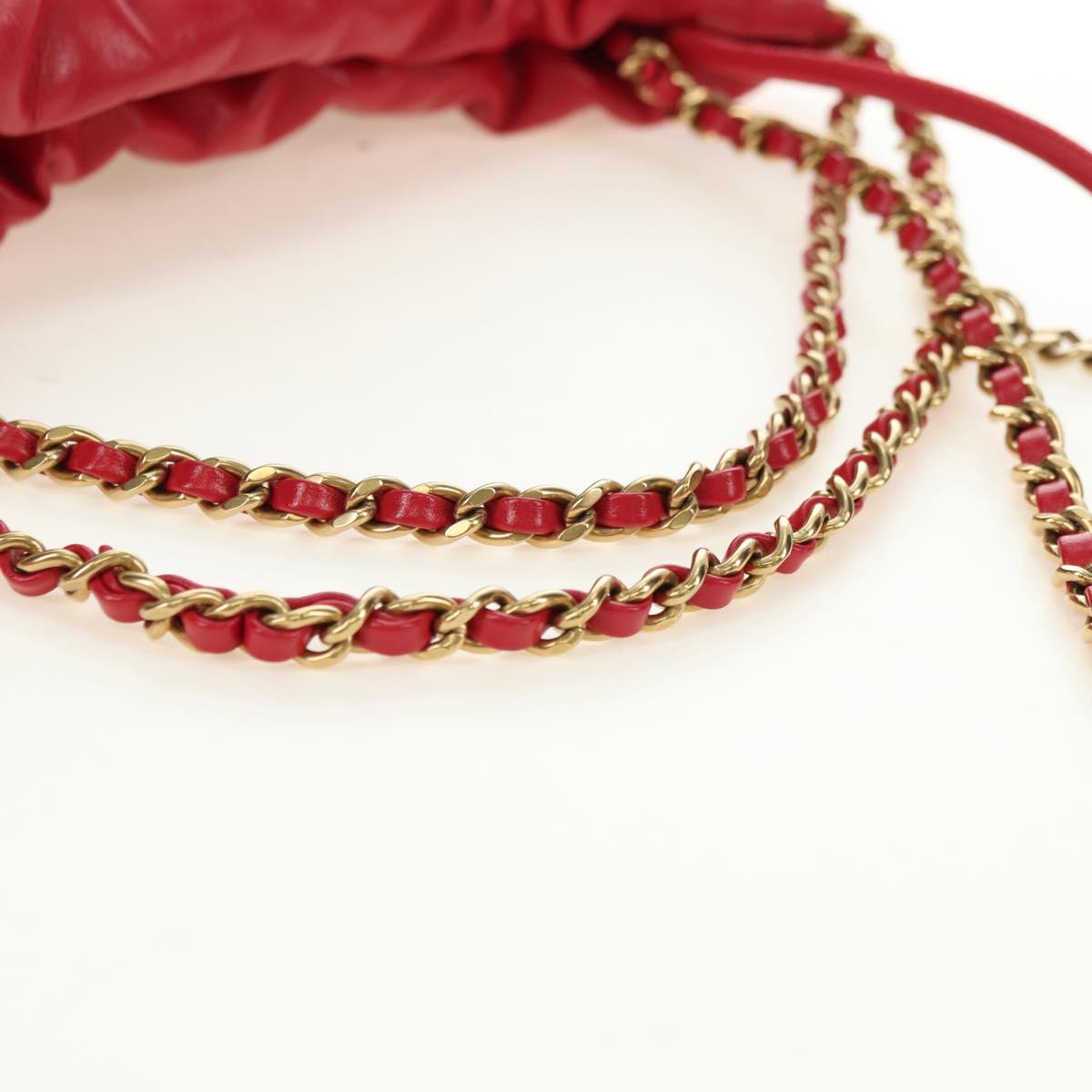 CHANEL Chain Chanel 22 Mini Bag Lamb Skin 2way Red Gold CC Auth 181415SM