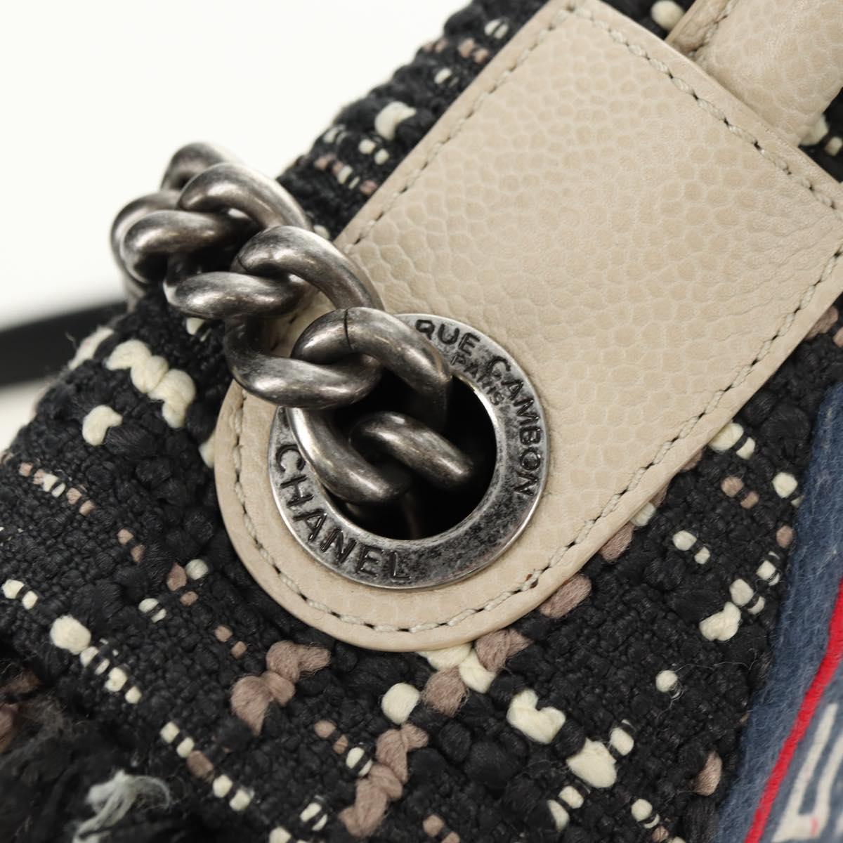 CHANEL Airline Chain Shoulder Bag Tweed 2way Black Silver CC Auth 181416SM