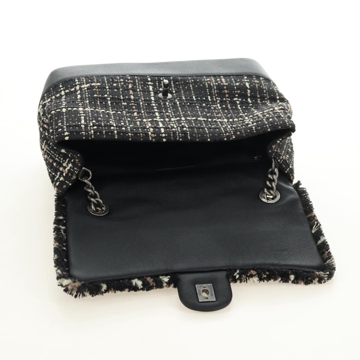 CHANEL Airline Chain Shoulder Bag Tweed 2way Black Silver CC Auth 181416SM