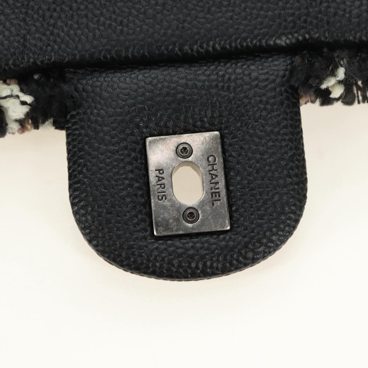 CHANEL Airline Chain Shoulder Bag Tweed 2way Black Silver CC Auth 181416SM