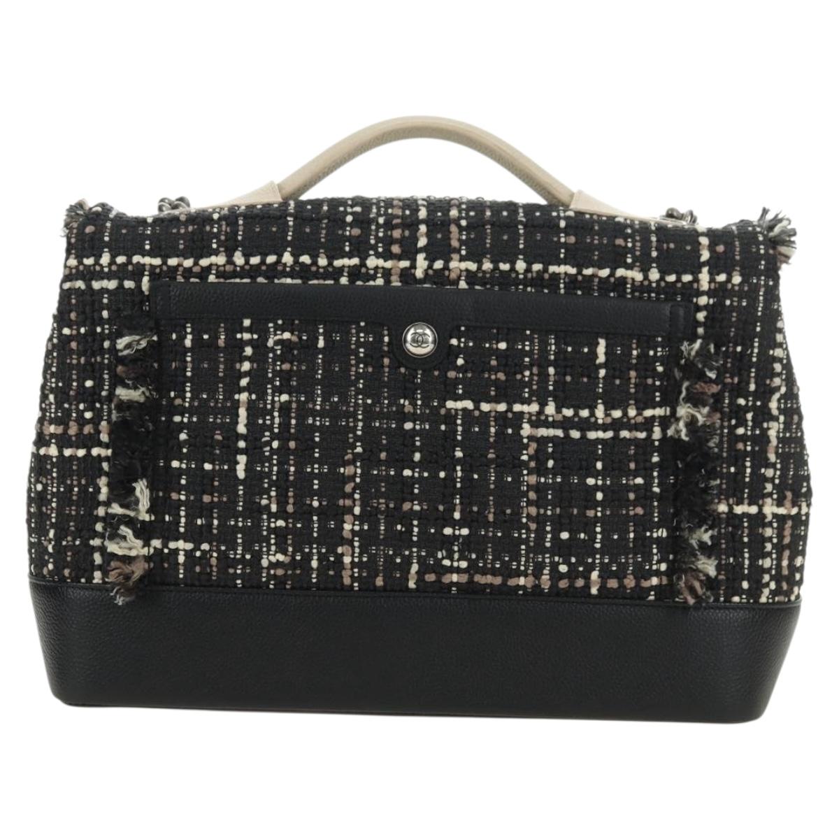 CHANEL Airline Chain Shoulder Bag Tweed 2way Black Silver CC Auth 181416SM