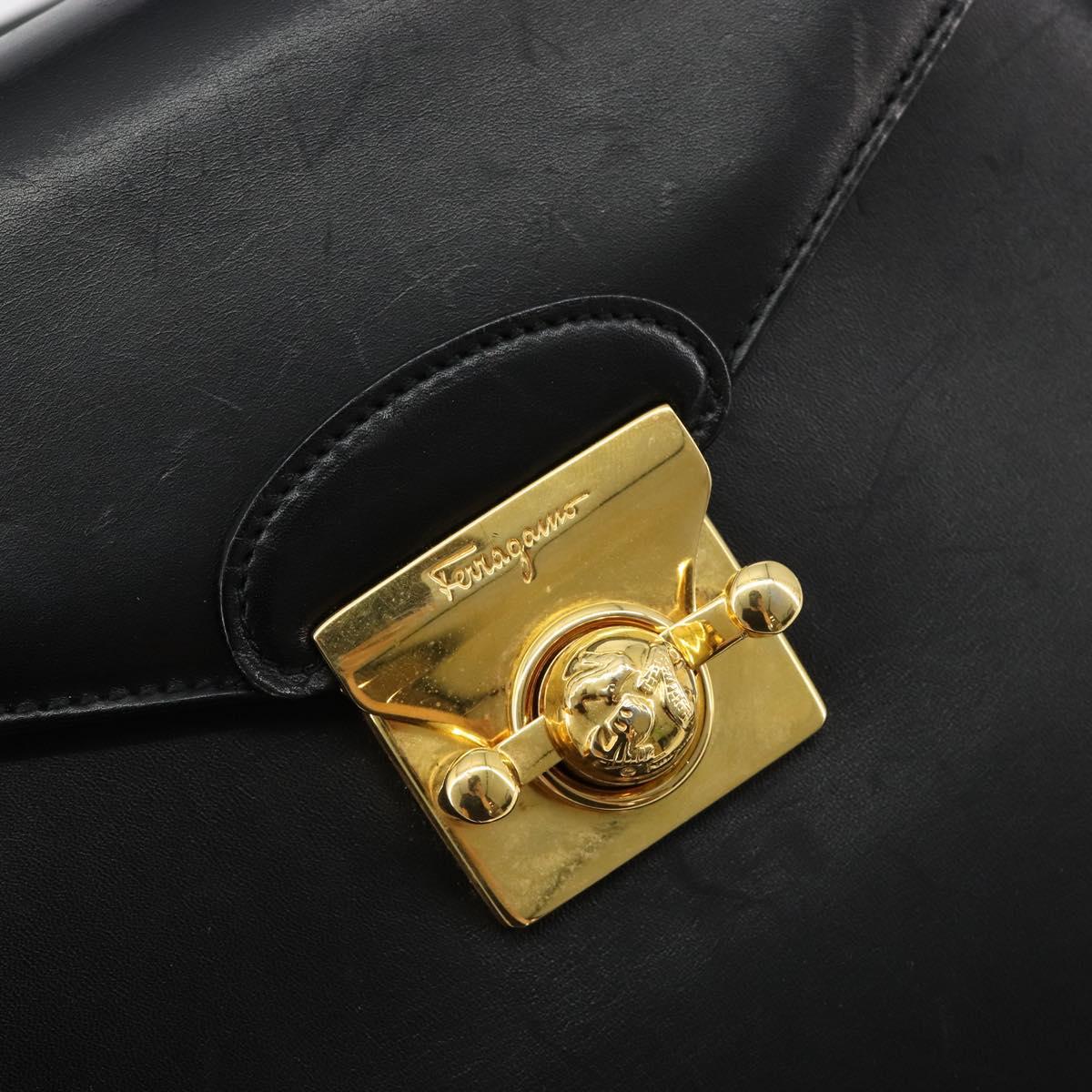Salvatore Ferragamo Gancini Hand Bag Leather 2way Black Gold Auth 181422A
