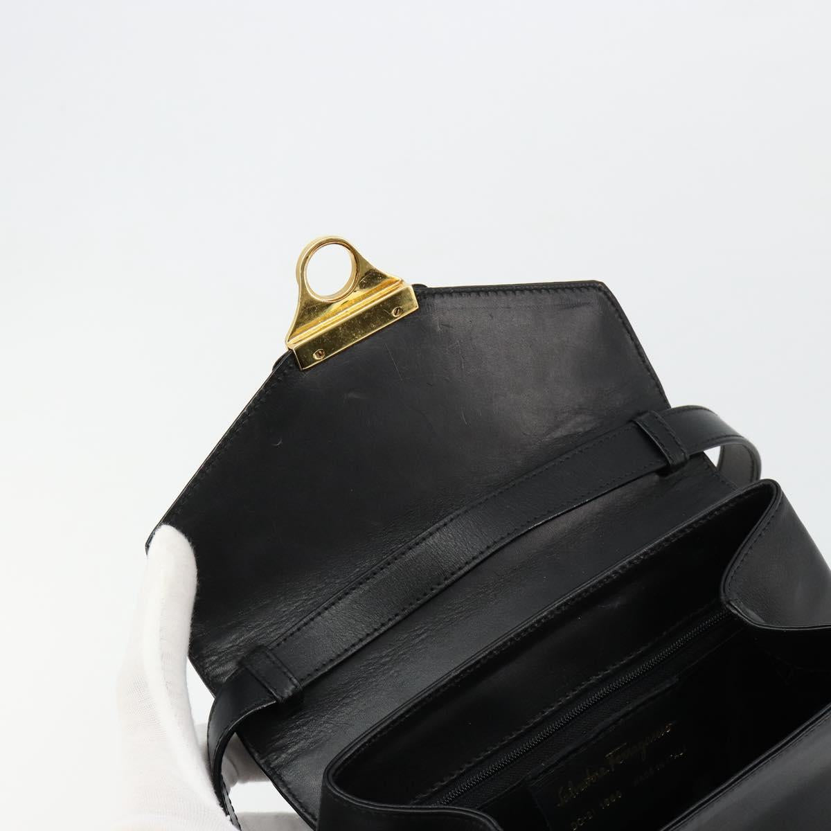 Salvatore Ferragamo Gancini Hand Bag Leather 2way Black Gold Auth 181422A