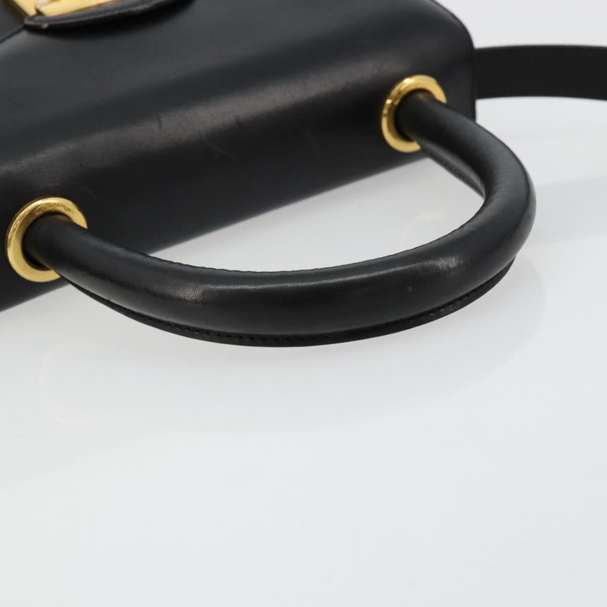Salvatore Ferragamo Gancini Hand Bag Leather 2way Black Gold Auth 181422A